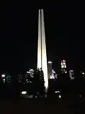 The Civilian War Memorial lit up at night