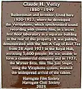 Verity's brown plaque at 9 East Park Road