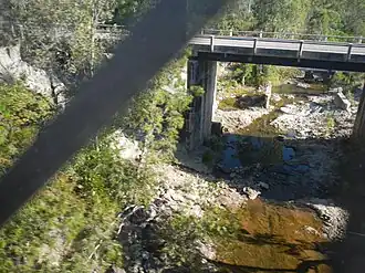 Looking from the North Coast railway bridge towards the Bruce Highway road bridge over Saltwater Creek