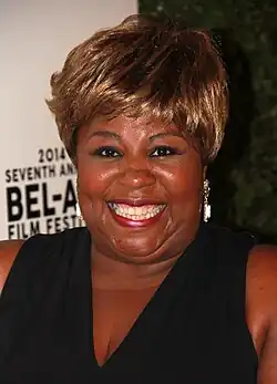A closeup of a woman.