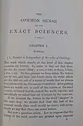 First page of an 1885 copy of "The Common Sense of the Exact Sciences"