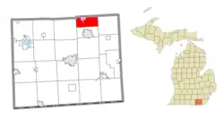 Location within Lenawee County (red) and the administered village of Clinton (pink)