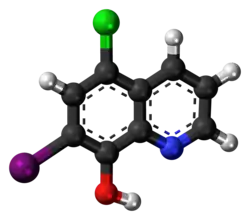 Ball-and-stick model of the clioquinol molecule