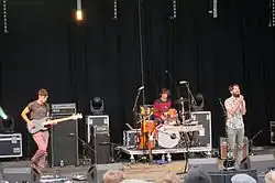 Performing at the Summer Sundae festival, August 2012. From left to right: Andy West, Che Albrighton, Guy Connelly.