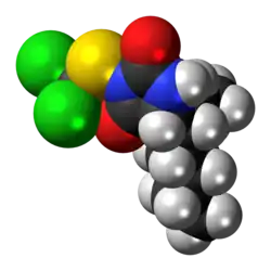 Space-filling model of the clodantoin molecule