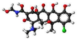 Ball-and-stick model of the clomocycline molecule