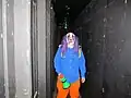 Evil clown in hallway, at 'Doc Wilkes House of Horrors' in Longview, Texas