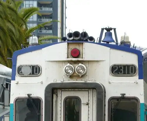 Horn mounted atop a San Diego Coaster Cab Car
