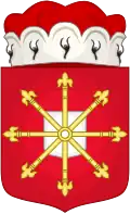 Arms of the Duke of Cleves in Germany: Gules, an escutcheon argent surmounted by an escarbuncle Or.