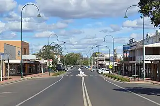 Marshall Street, the main street of Cobar. Cobar retains much of its late 19th-century architecture.