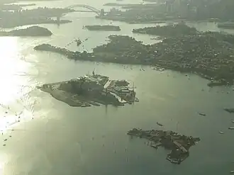 Spectacle Island (front) and Cockatoo Island (rear), Sydney Harbour