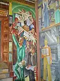 Headlines in the newspapers discuss current events, including the creating of the murals., (Bernard Zakheim, Library 7 )