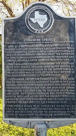 Comanche Springs historical marker established by Texas Historical Commission