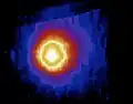 Comet Halley, UV Hydrogen emission (reddish circular band) by Pioneer Venus Orbiter