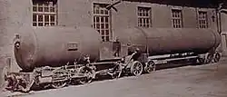 Pneumatic Locomotive with attached pressure container used during the construction of the Gotthard Rail Tunnel 1872-1880.[17]