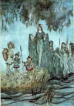a painting of Hafren emerging from the water