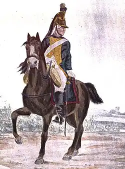French dragoon in 1786 wearing a helmet that already resembles those of the Napoleonic Wars