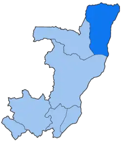 Map of the Republic of the Congo with Impfondo in darker blue at the top of the map