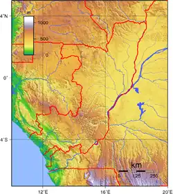 Topographic map of the Republic of the Congo, Brazzaville
