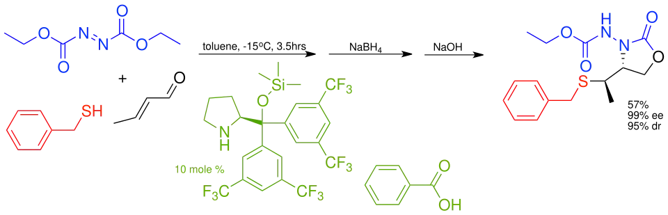 Enantioselective conjugated addition of thiols to unsaturated aldehydes