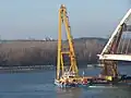 Floating crane Clark Ádám building the Pentele Bridge