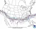 An ensemble of isocontours from the NOAA web site, shown as a "spaghetti plot".