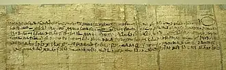 Contract in Demotic writing, with signature of a witness on the verso. Papyrus, Ptolemaic era.