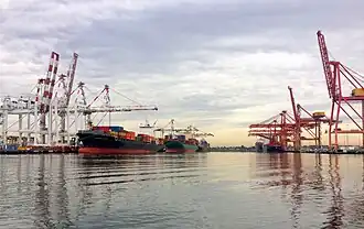 Container docks along the eastern side of the island