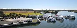 Houseboats moored in a river