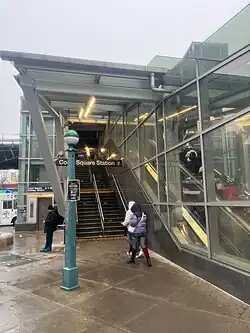 Station entrance post-renovation, with connecting stairway