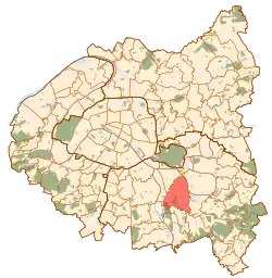 Location (in red) within Paris inner suburbs