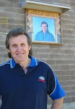 Craig with his plaque in Finley, 2014