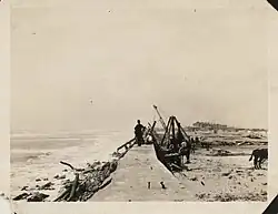 Crews replacing riprap at Galveston Seawall after a 1915 hurricane