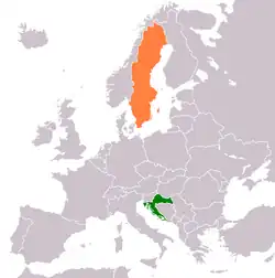 Map indicating locations of Croatia and Sweden