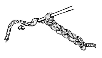 A crochet hook with a deep hooking groove near the tip, used to pull yarns during embroidery