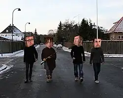 The members of Apparatjik as "Cubeheads" in 2010