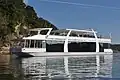 A modern houseboat in Lake Cumberland, near Albany, Kentucky, US