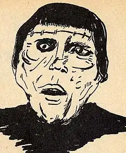 childish drawing of Christopher Lee in Curse of Frankenstein