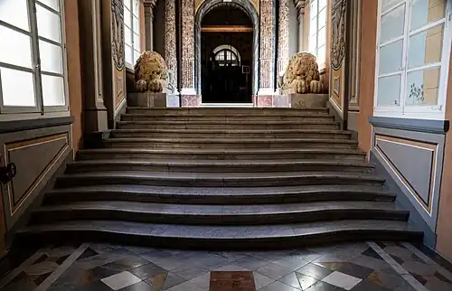 Curved stairs inside the Grandmaster's Palace in Valletta, Malta