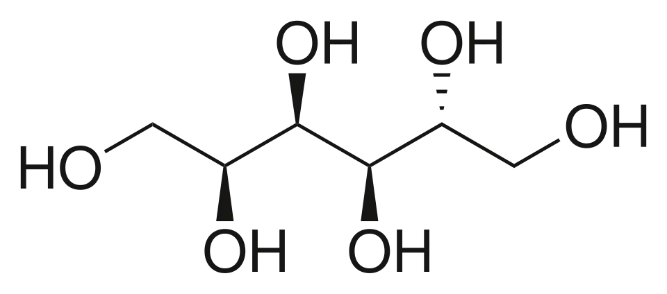 2D representation of the chemical structure of sorbitol.