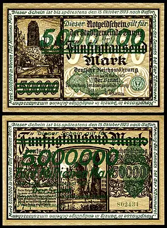 50,000 marks, Danzig, 1923