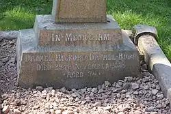 A stone grave memorial reading "IN MEMORIAM / DANIEL HIGFORD DAVALL BURR / DIED 29TH NOVEMBER 1885 / AGED 74"
