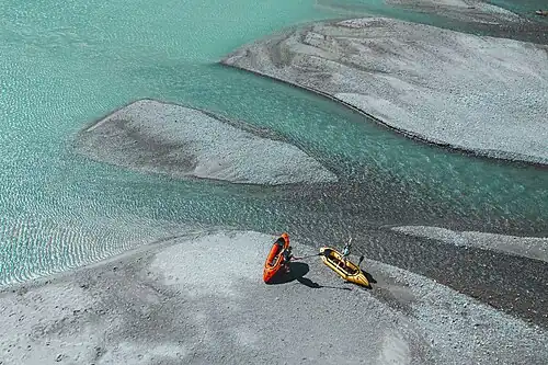 Packrafting in water from glaciers in Norway