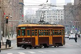 A Dalian tram line 201 in January 2024