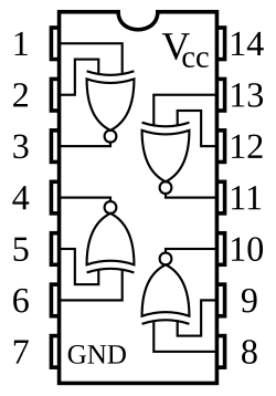 Pinout diagram of the 74HC266N, 74LS266 and CD4077 quad XNOR plastic dual in-line package 14-pin package (PDIP-14) ICs.