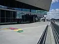 The concrete deck and main entrances
