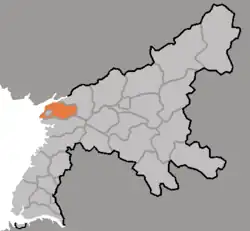 Map of South Pyongan showing the location of Mundok