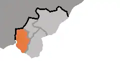 Map of North Kaesong city showing the location of Kaepung-guyok