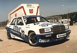 The RSM Marko Mercedes-Benz 190E of Franz Klammer at the Nürburgring in the 1987 Deutsche Tourenwagen Meisterschaft