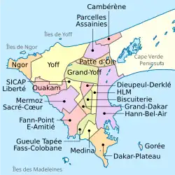 City of Dakar, divided into 19 communes d'arrondissement